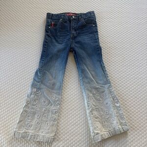 Y2K vintage Guess girls blue white ombre flare jeans floral embroidery crystals